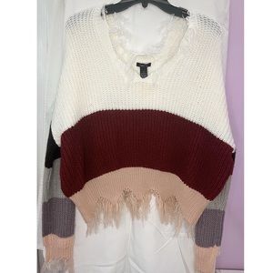 Rue 21 Colorblock V-Neck Destructed Hem Sweater